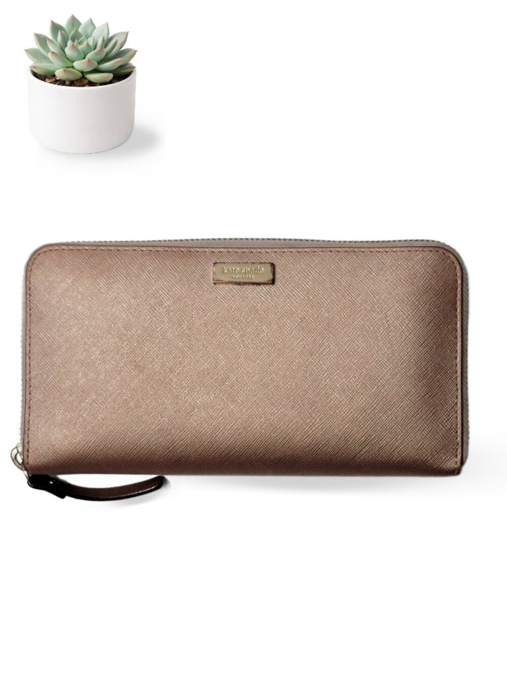Kate Spade New York Neda Laurel Way Metallic Rose Gold Zip Around Wallet
